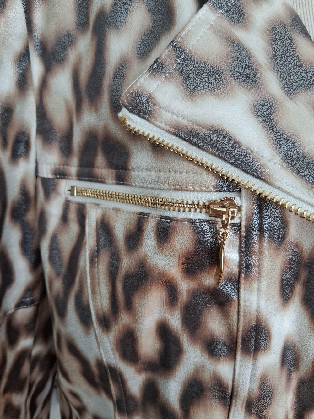 Leopard Print Moto Azi Jacket with Gold Zippers - Women
